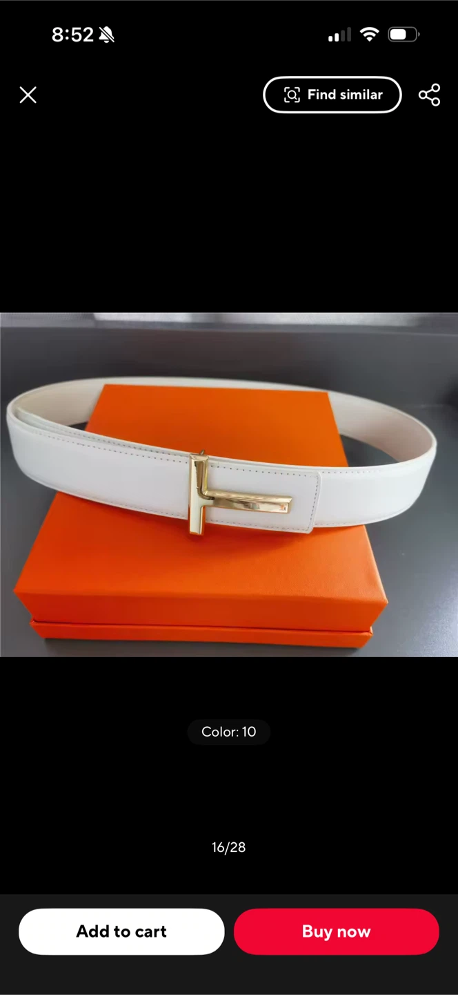 White Leather Belt with Gold 'T' Buckle