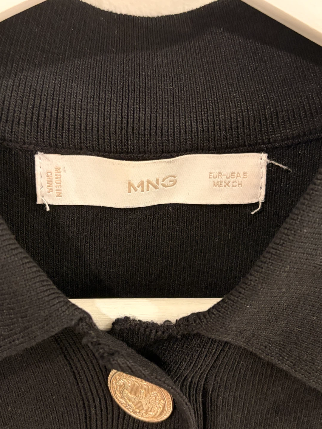 MANGO Black Knit Polo Dress with Gold Buttons - Size S - photo 2