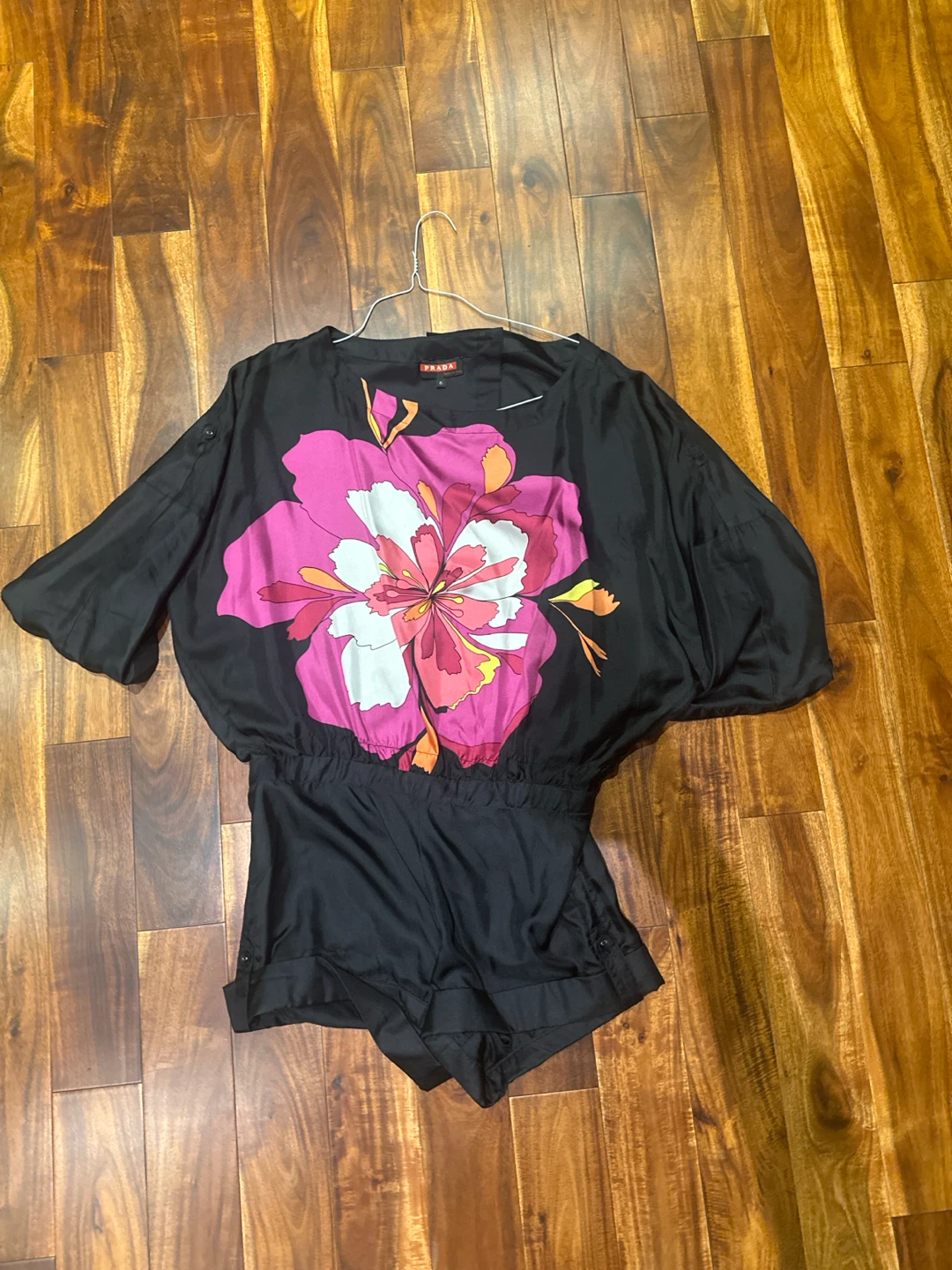 Prada Black Floral Print Romper Size 6