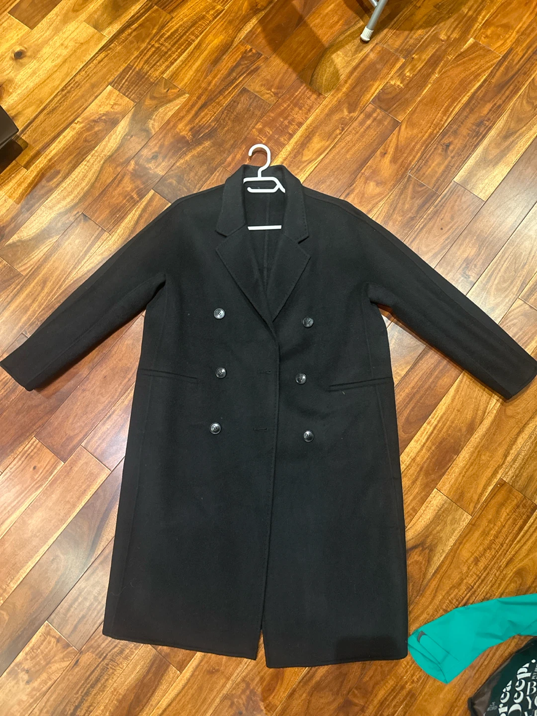 Black Double Breasted Wool Coat