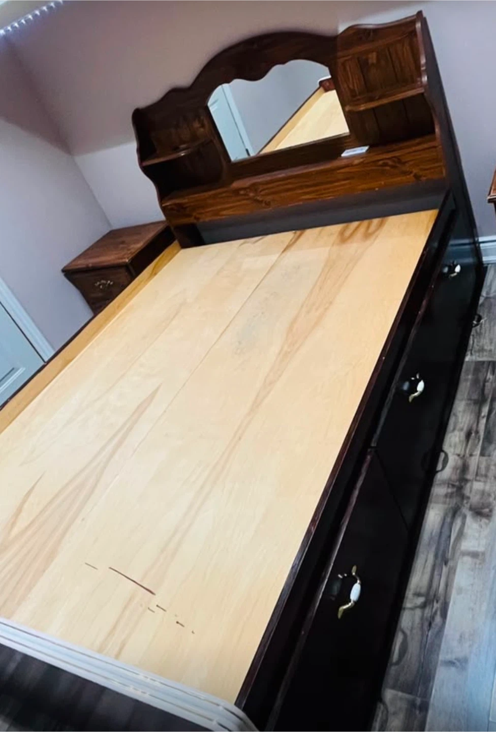 Wooden Bed Frame with Headboard and Drawers