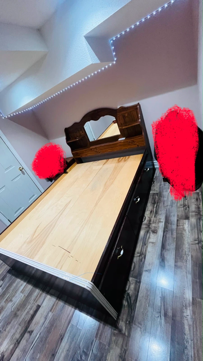 Wooden Bed Frame with Headboard and Drawers - photo 4