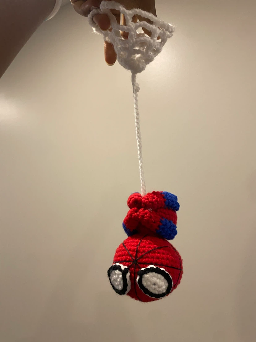 Crocheted Spiderman Toy with Web String