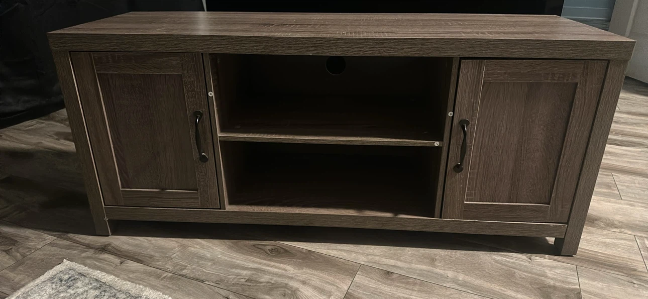 Brown Wood TV Stand with Cabinet Storage - photo 2