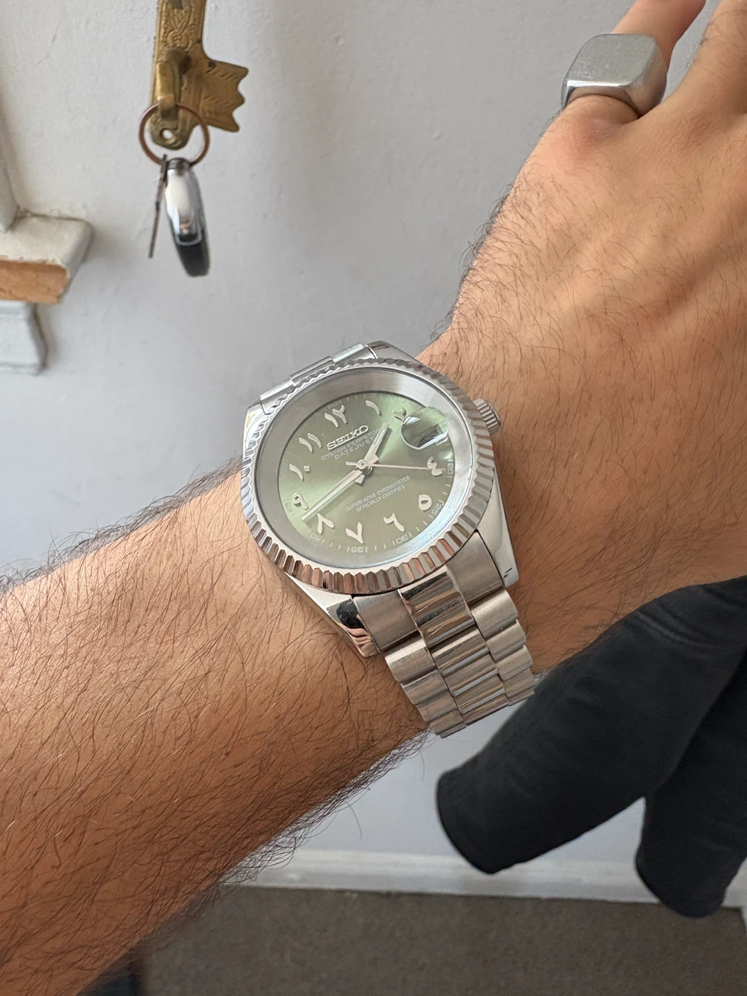 Seiko Mod - Olive Green Arabic Dial 39mm Presidential Bracelet
