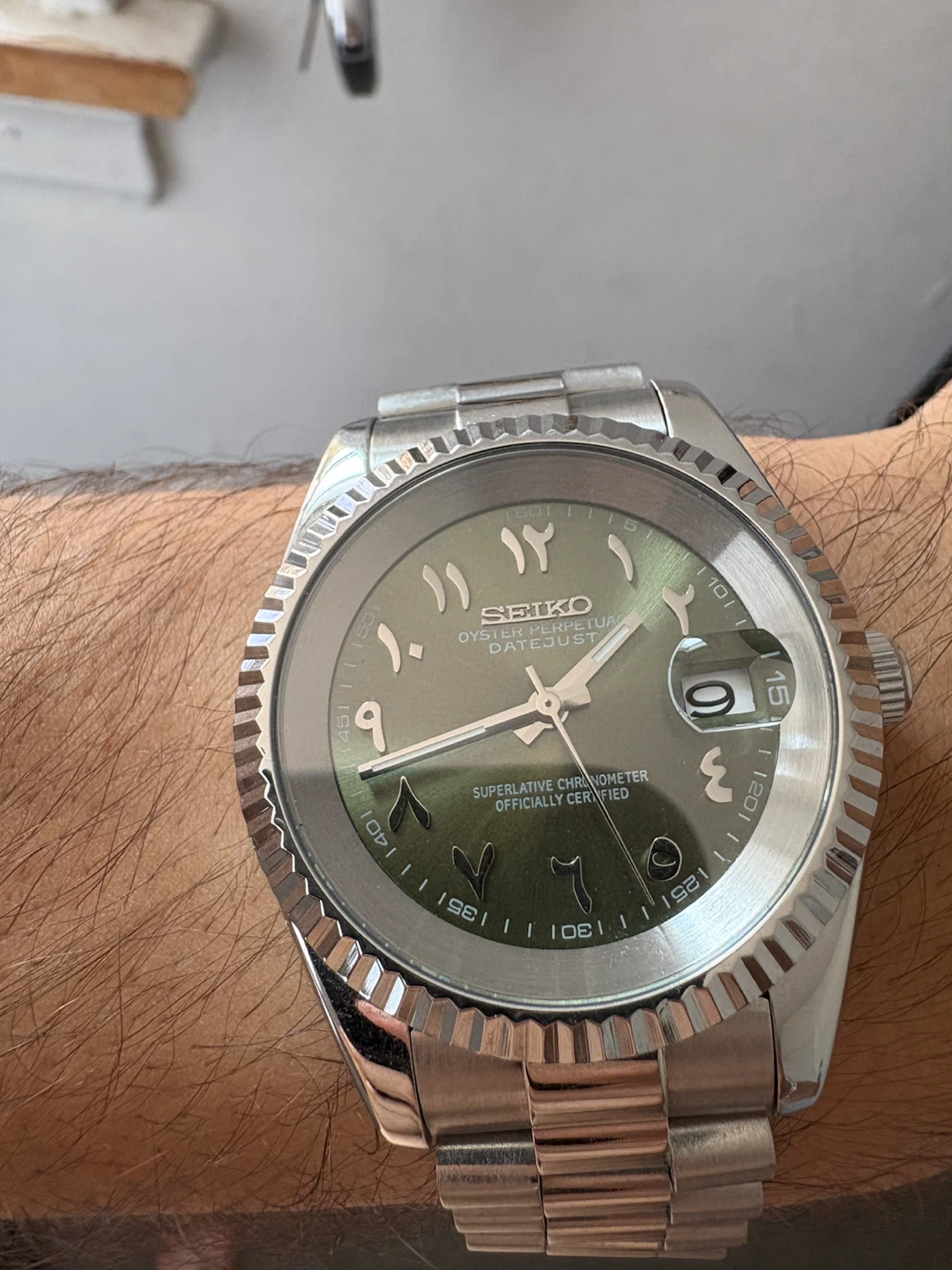 Seiko Mod - Olive Green Arabic Dial 39mm Presidential Bracelet - photo 2