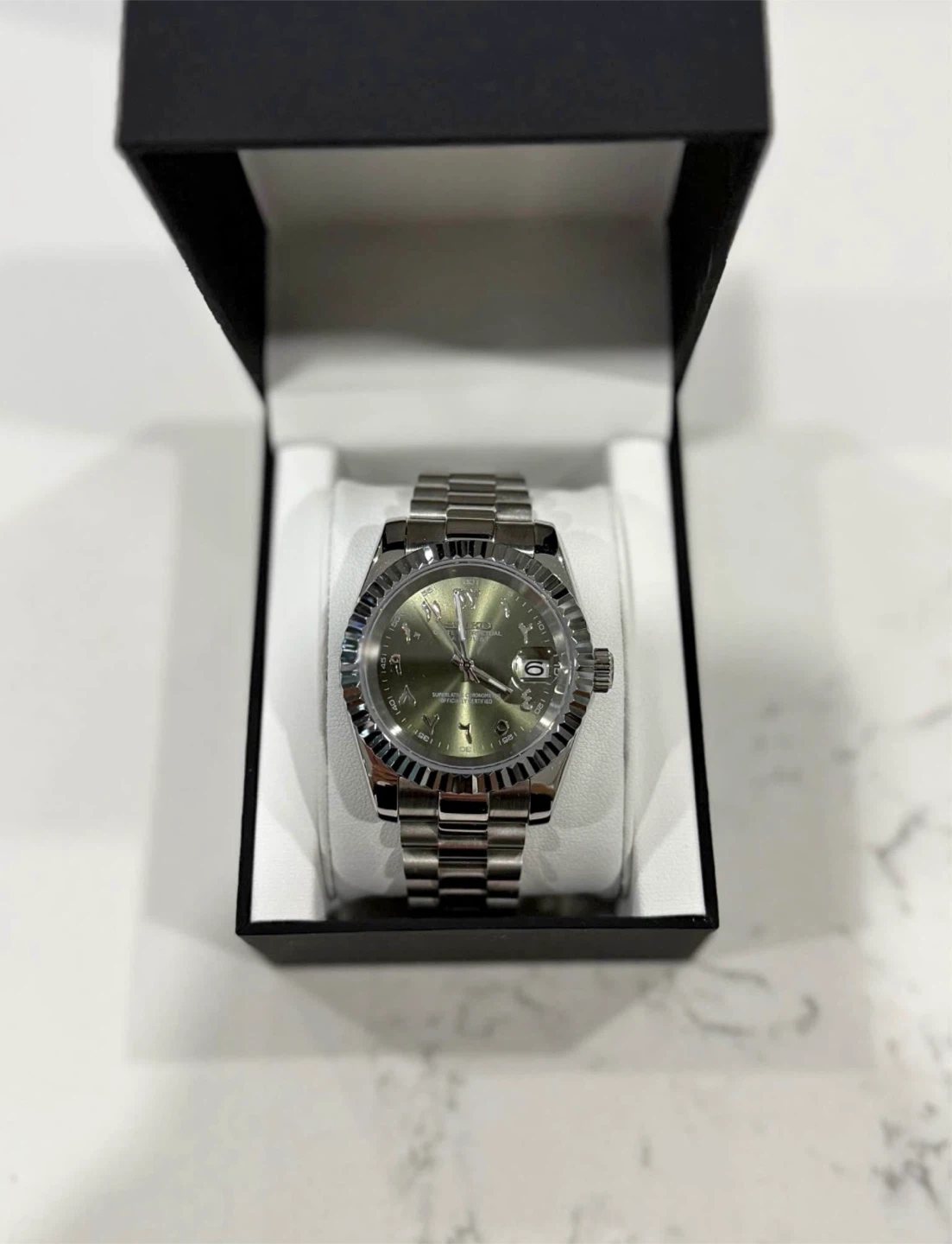 Seiko Mod - Olive Green Arabic Dial 39mm Presidential Bracelet - photo 3