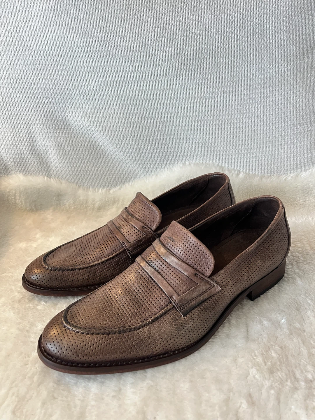 Rossini Brown Perforated Leather Loafers