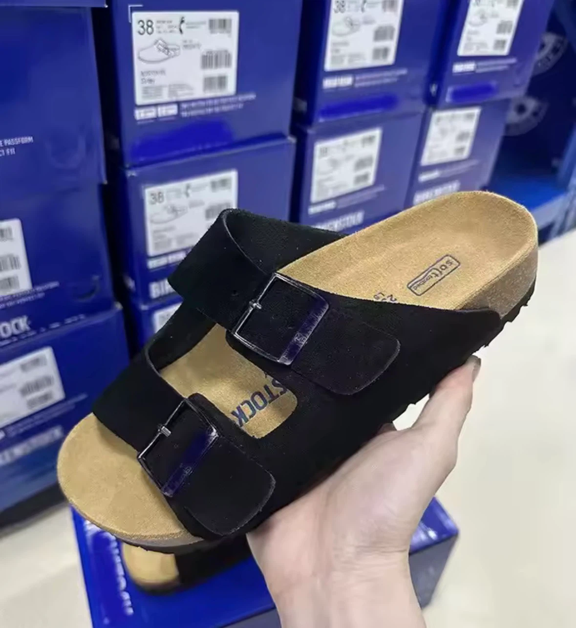 Birkenstock Arizona Sandals Black Suede Size 38 - photo 2