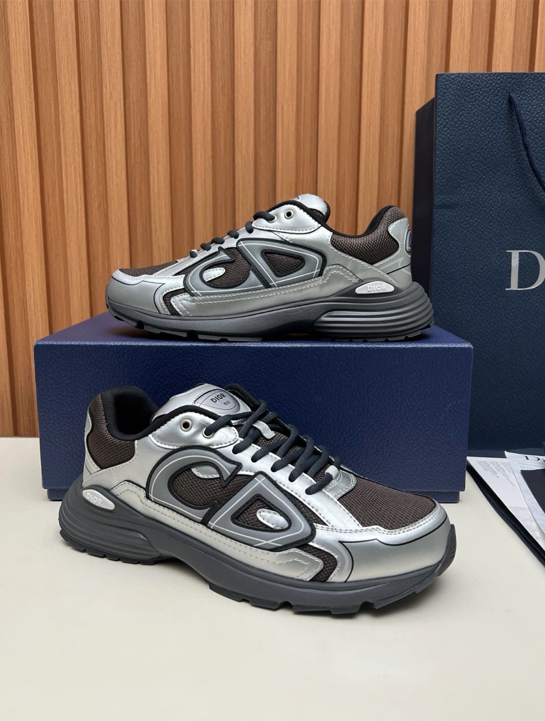 Dior B23 Low Top Sneakers Silver CD Logo Men's Size