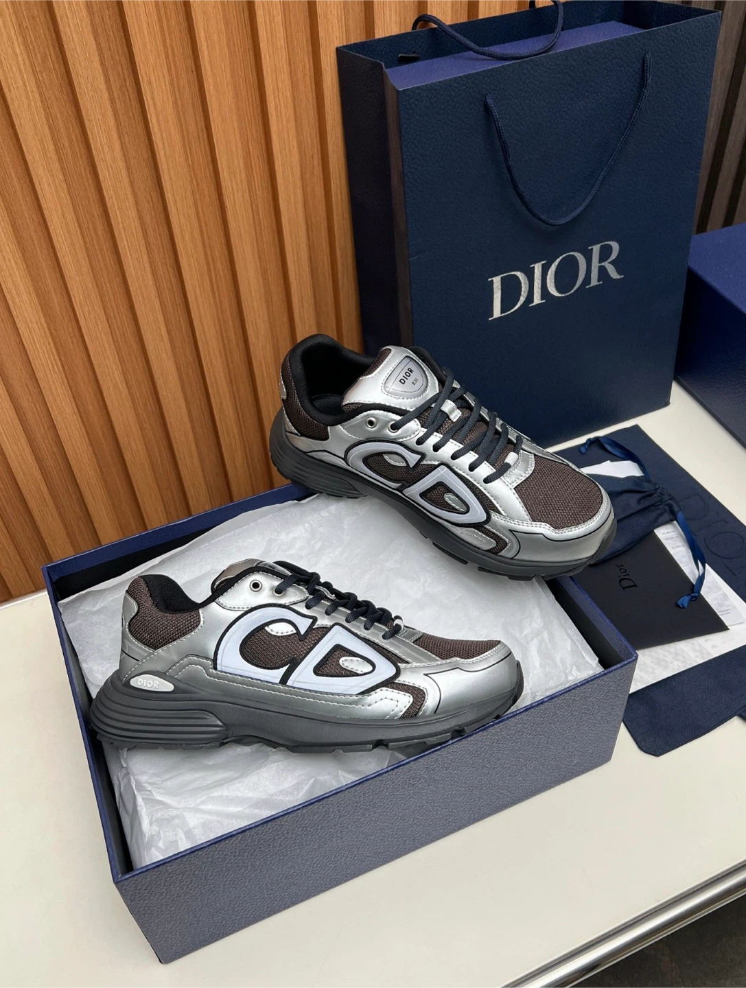 Dior B23 Low Top Sneakers Silver CD Logo Men's Size - photo 2