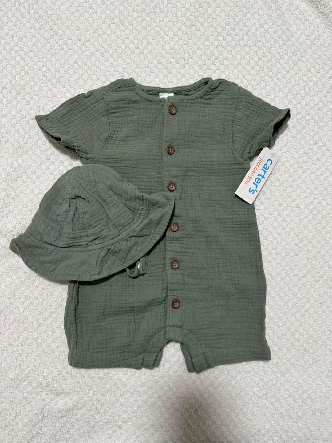 Carter's Baby Green Romper & Hat Set - 12 Months
