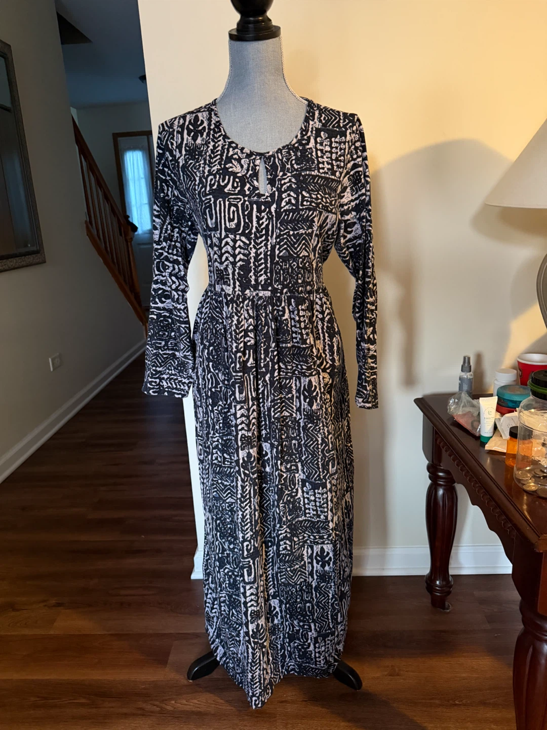 SHEIN Maxi Dress Black White Pattern XL