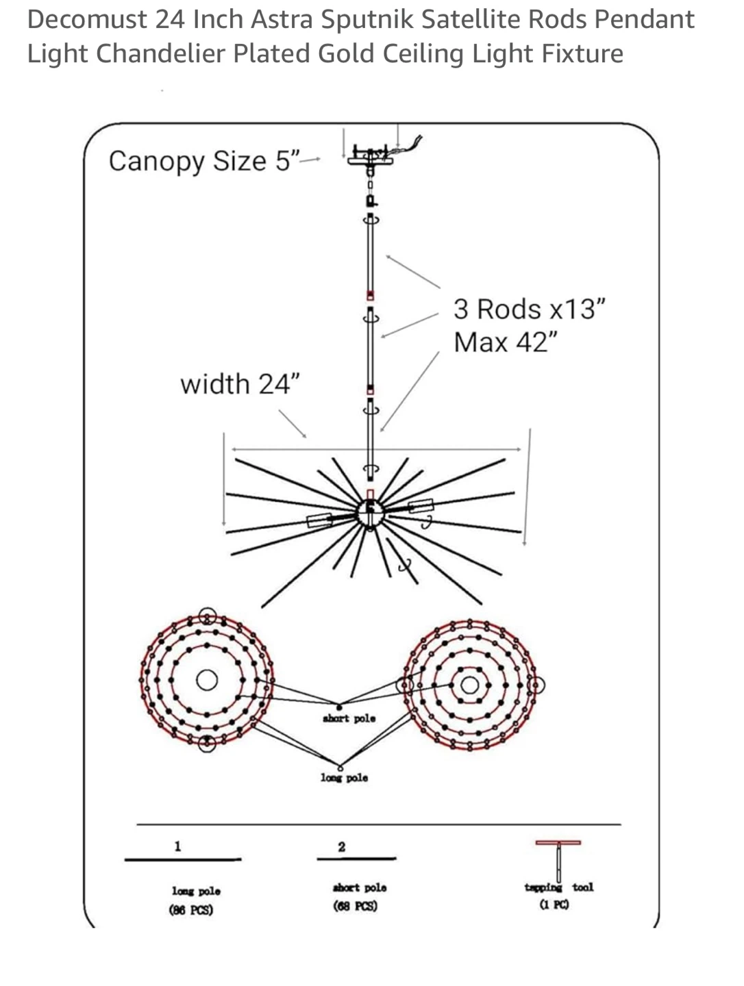 Decomust 24 Inch Sputnik Chandelier Plated Gold - photo 2