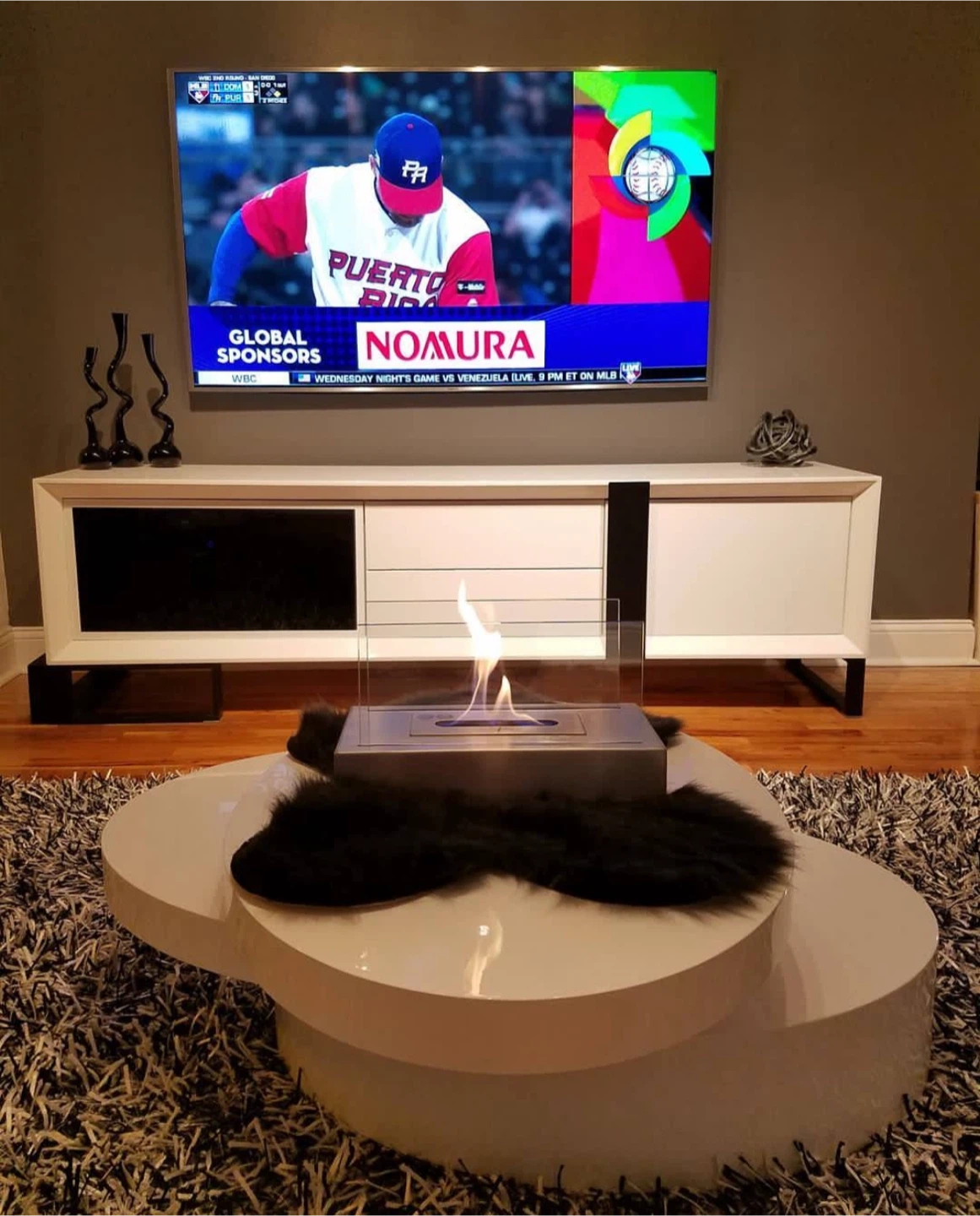 Modern White Media Console with Black Accents