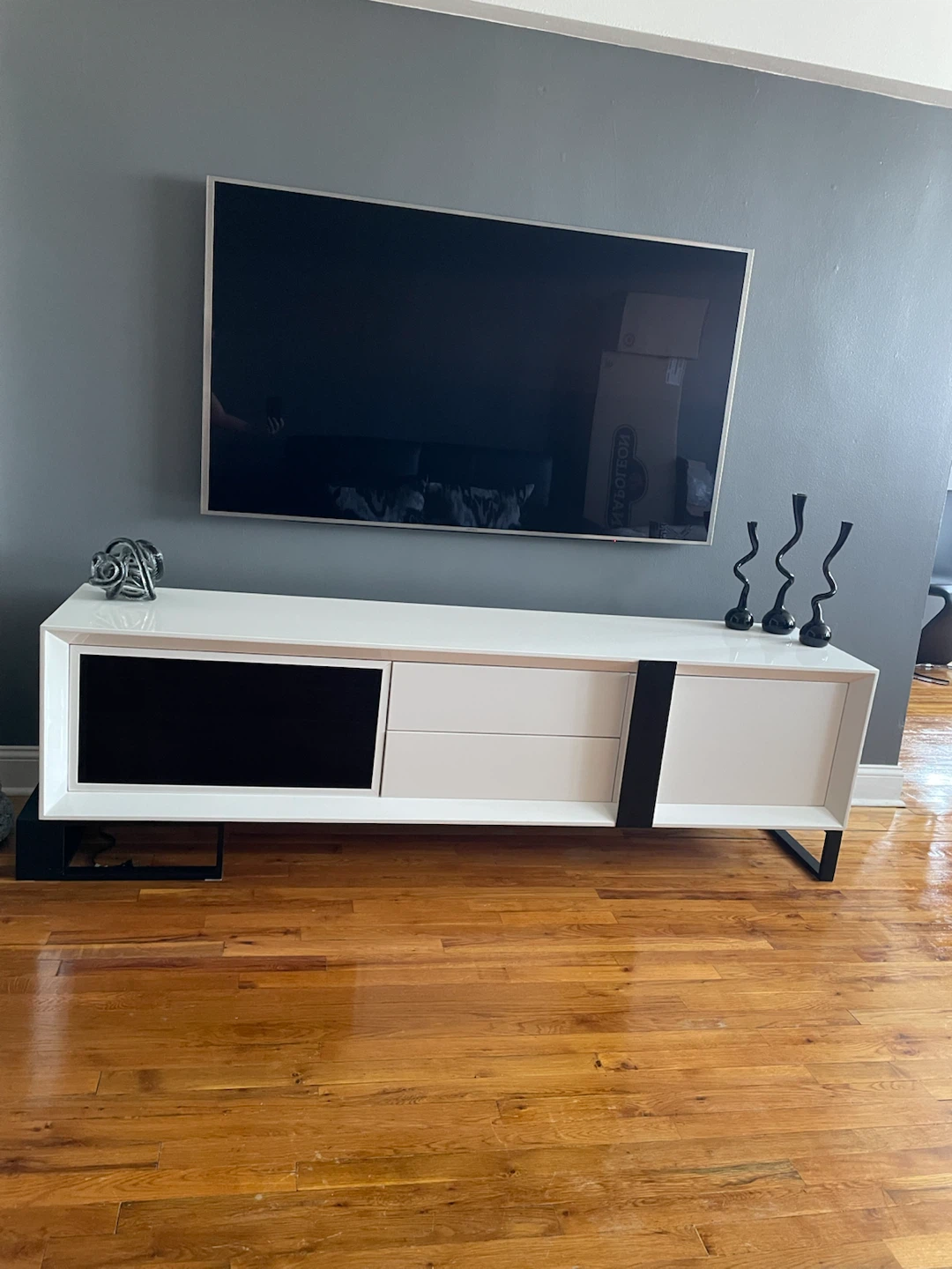 Modern White Media Console with Black Accents - photo 2