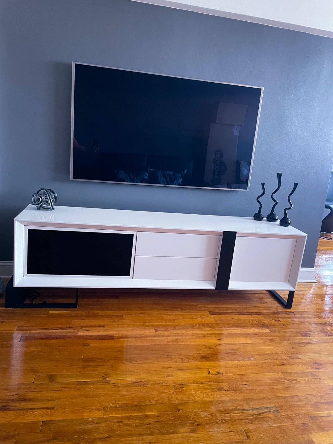 Modern White Media Console with Black Accents - photo 3
