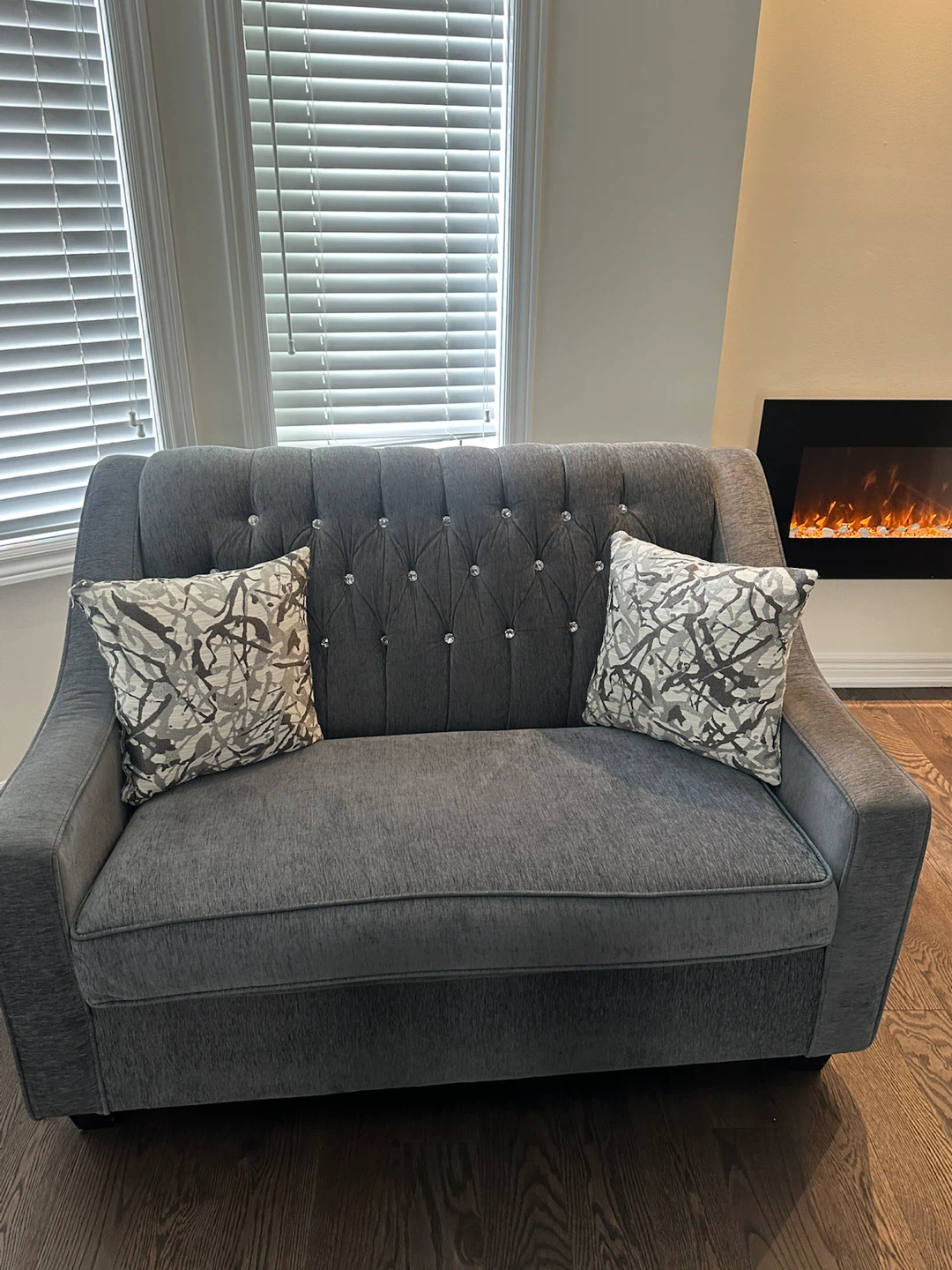 Dark Grey Tufted Sofa with Crystal Accents - photo 2