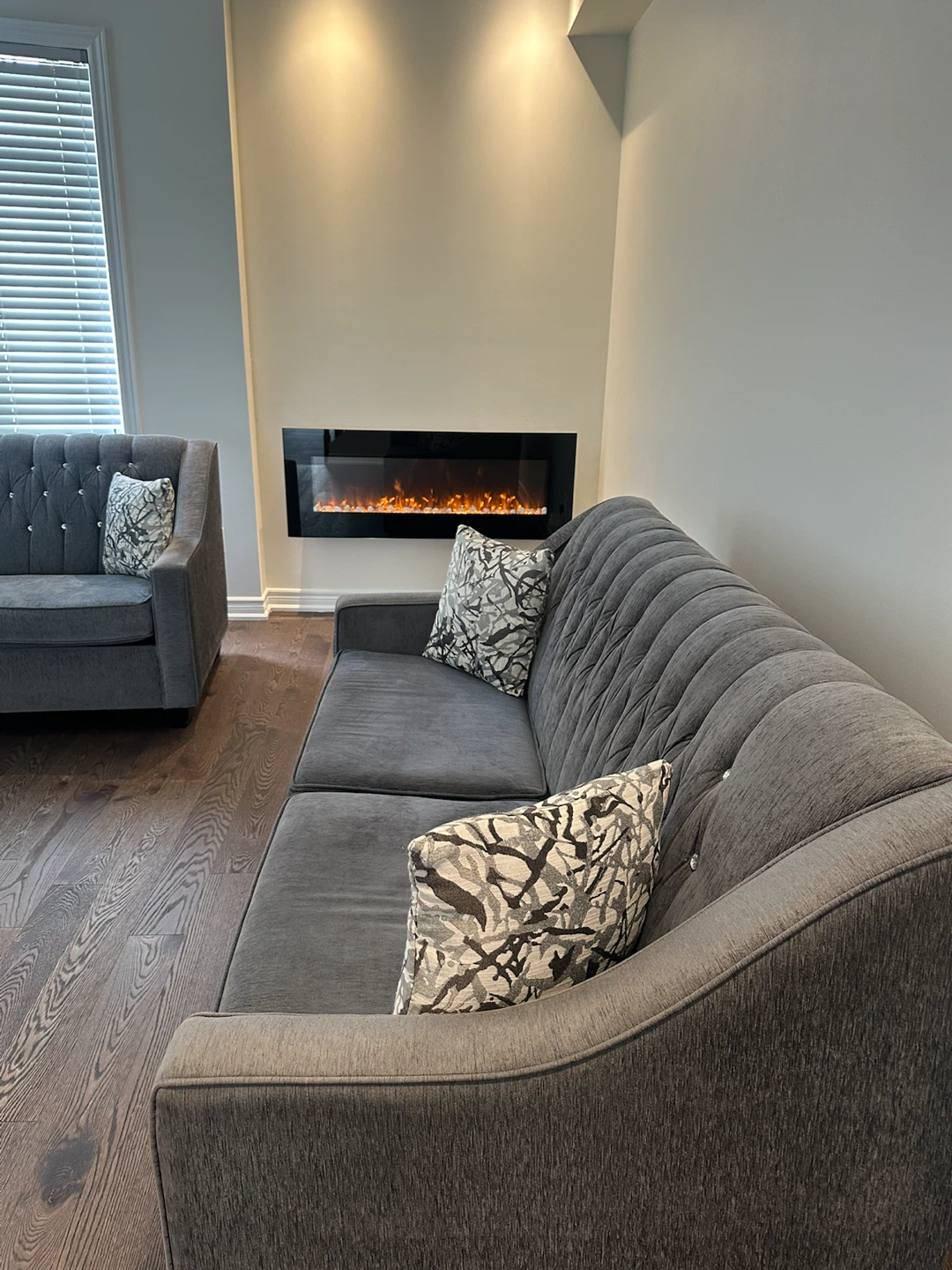 Dark Grey Tufted Sofa with Crystal Accents - photo 4