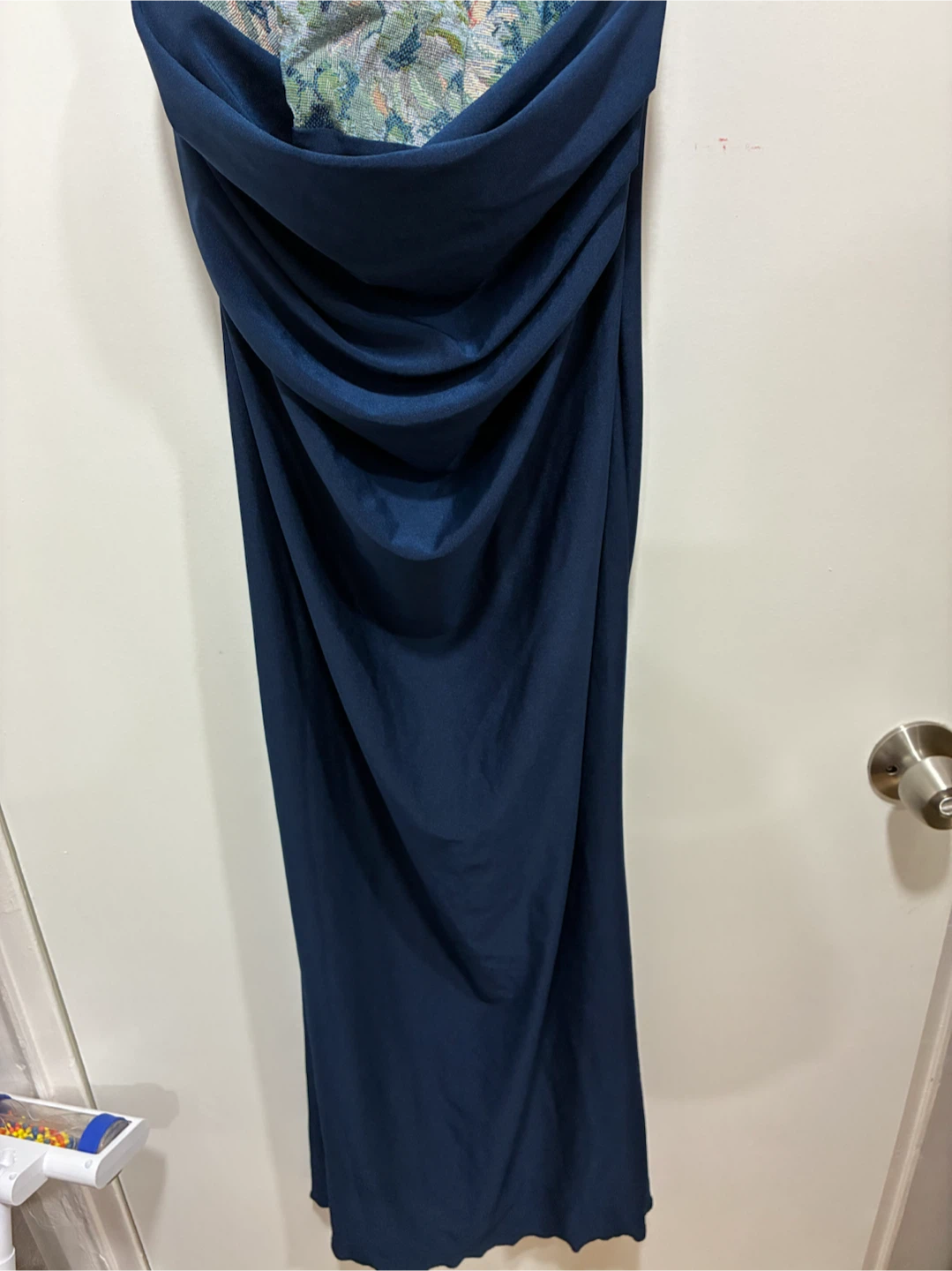 Navy Blue Maxi Dress with Floral Bust