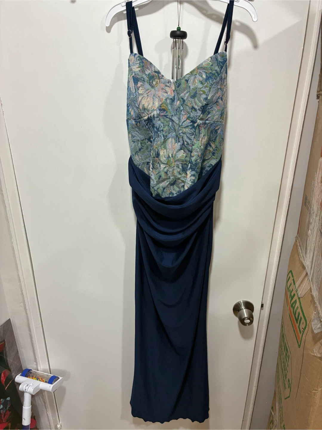 Navy Blue Maxi Dress with Floral Bust - photo 3