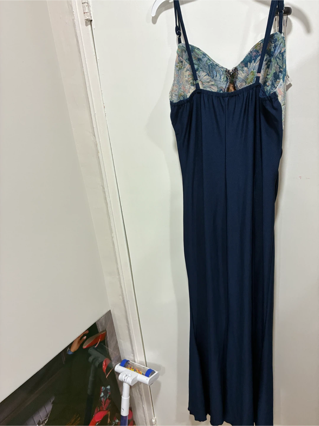 Navy Blue Maxi Dress with Floral Bust - photo 4