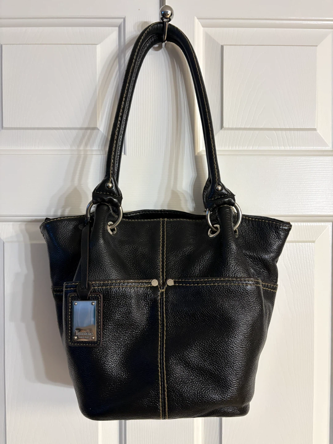 Tignanello Black Pebbled Leather Shoulder Bag