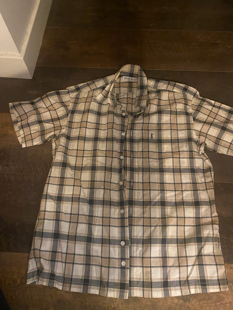 Yves Saint Laurent Men's Plaid Short Sleeve Button-Up Shirt