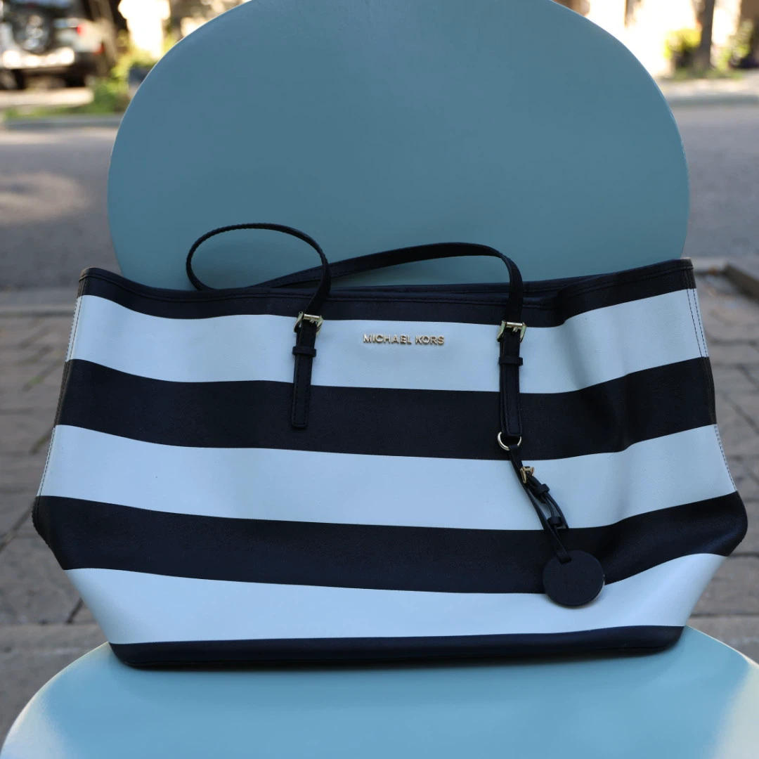 Michael Kors Tote Bag - Black and White Stripes