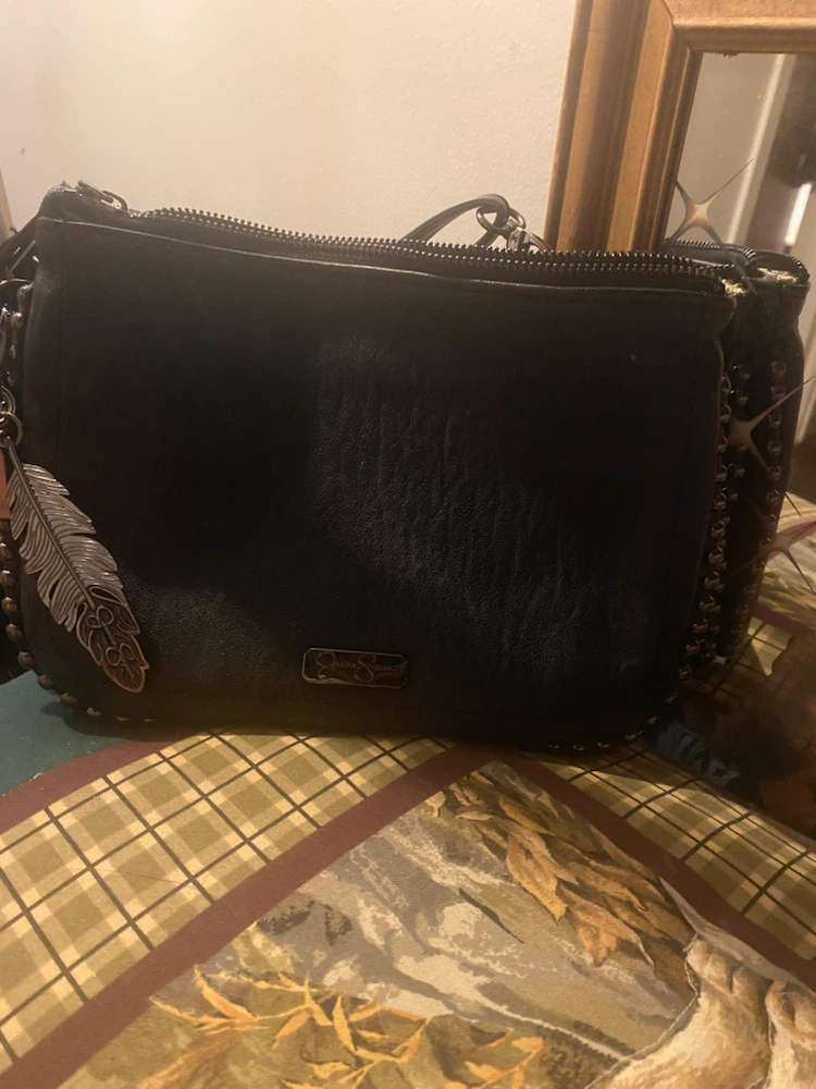 Jessica Simpson Black Shoulder Bag with Feather Charm