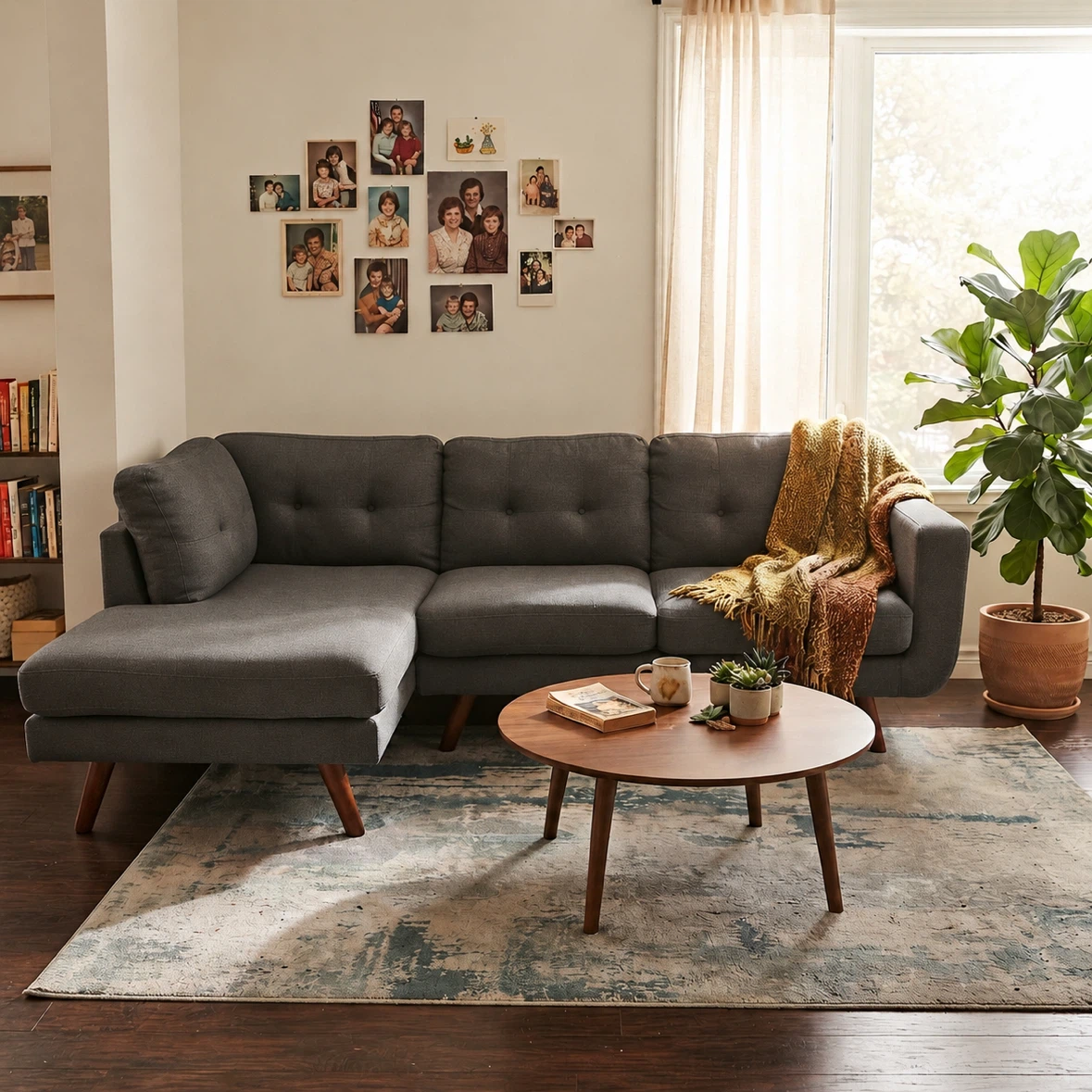 Mid-Century Modern Grey Sectional Sofa