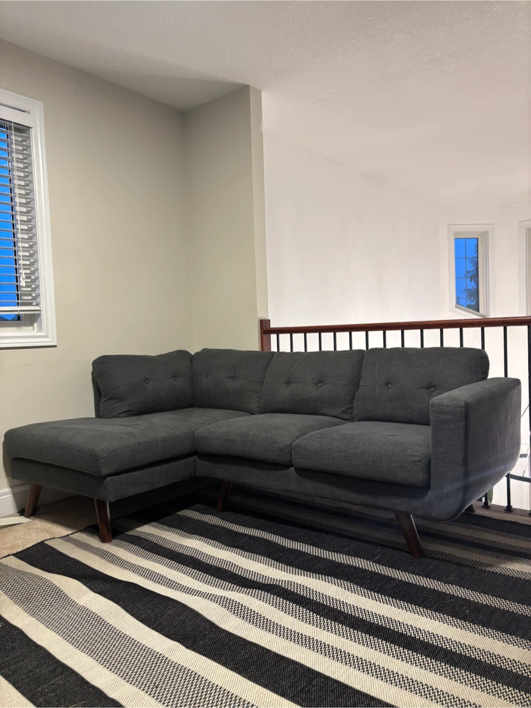 Mid-Century Modern Grey Sectional Sofa - photo 2