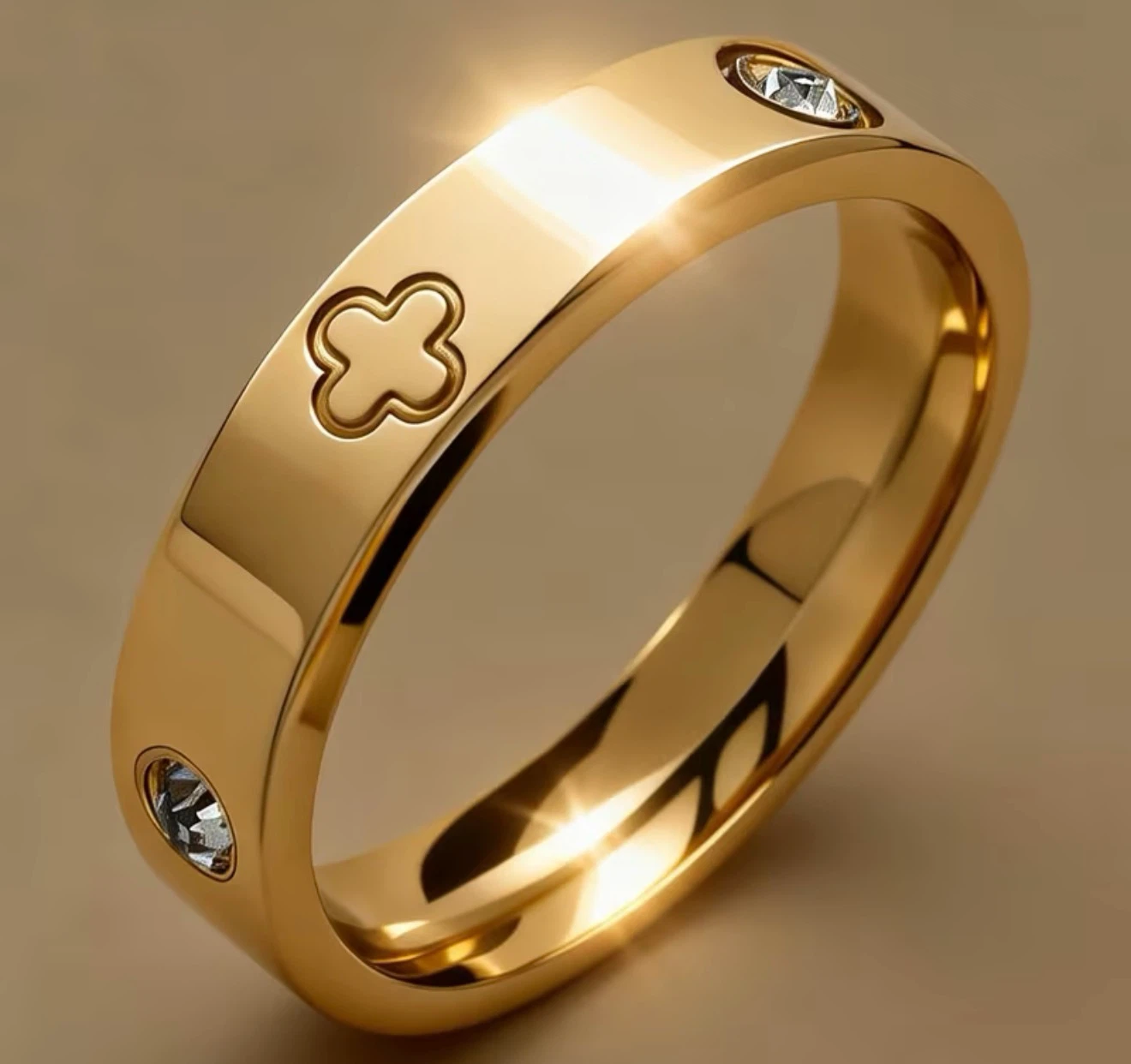 18K plated Gold Rings with Rhinestones and Clover Design - photo 2
