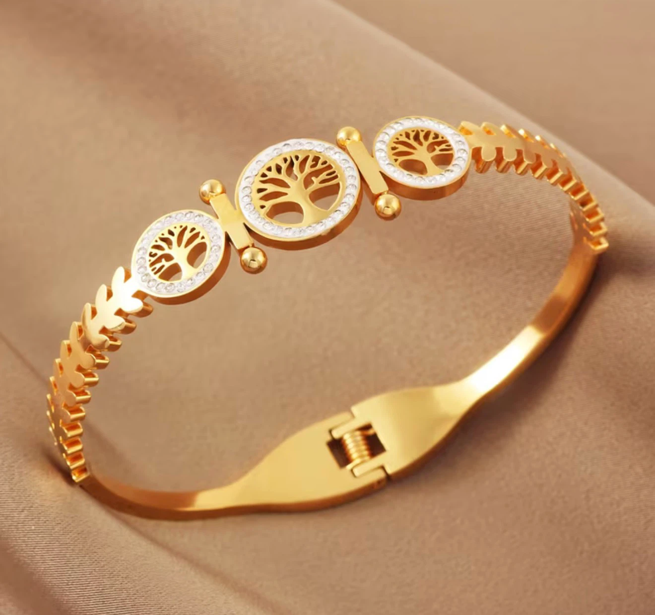 18K Plated Gold Tone Clover and Tree of Life Bracelet - photo 2