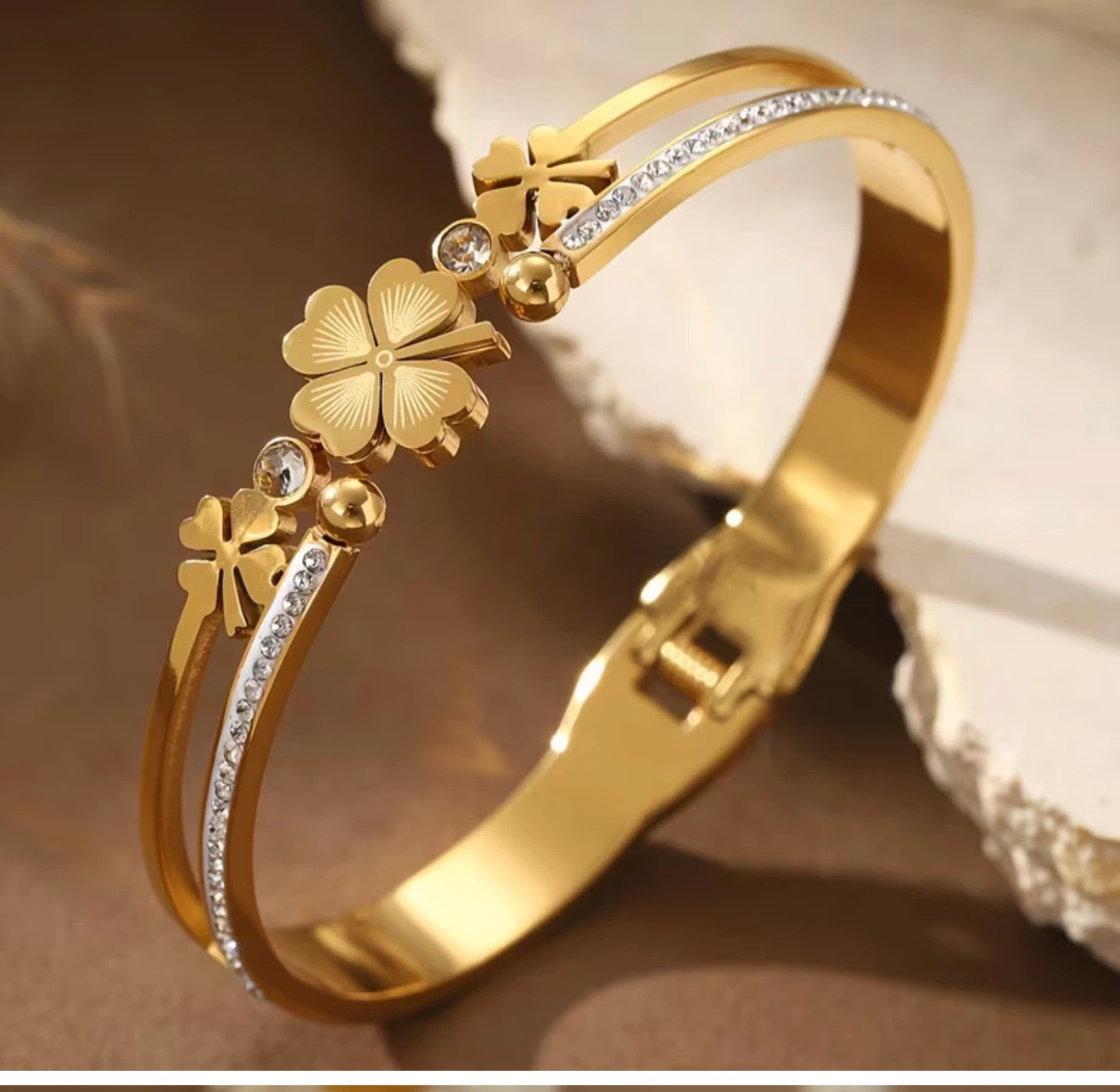 18K Plated Gold Tone Clover and Tree of Life Bracelet - photo 4