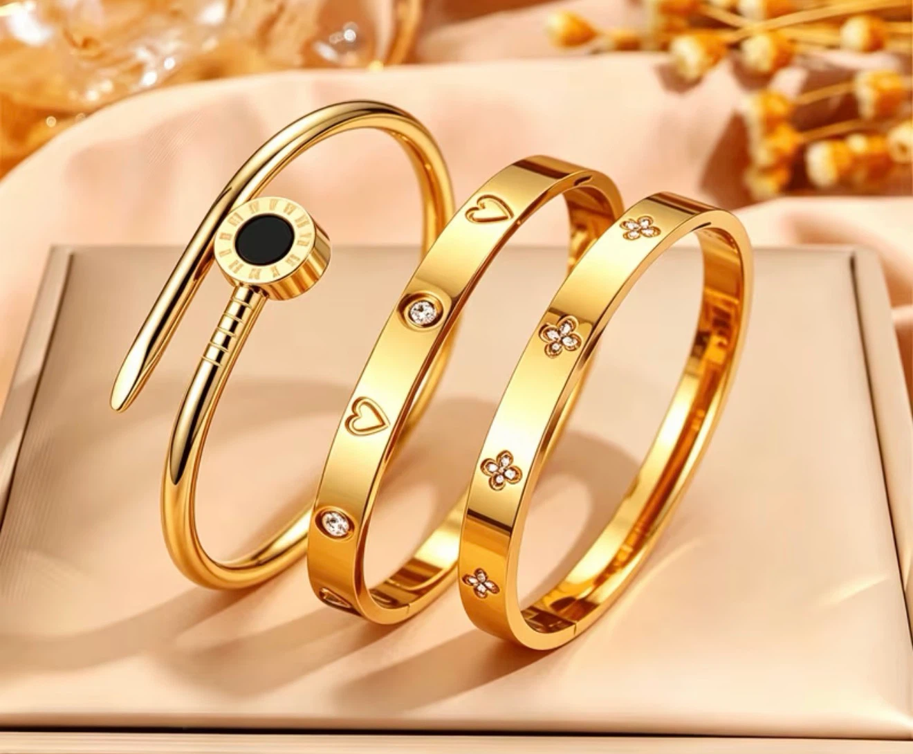 18K Plated Gold coloured cuff bracelet with black accent
