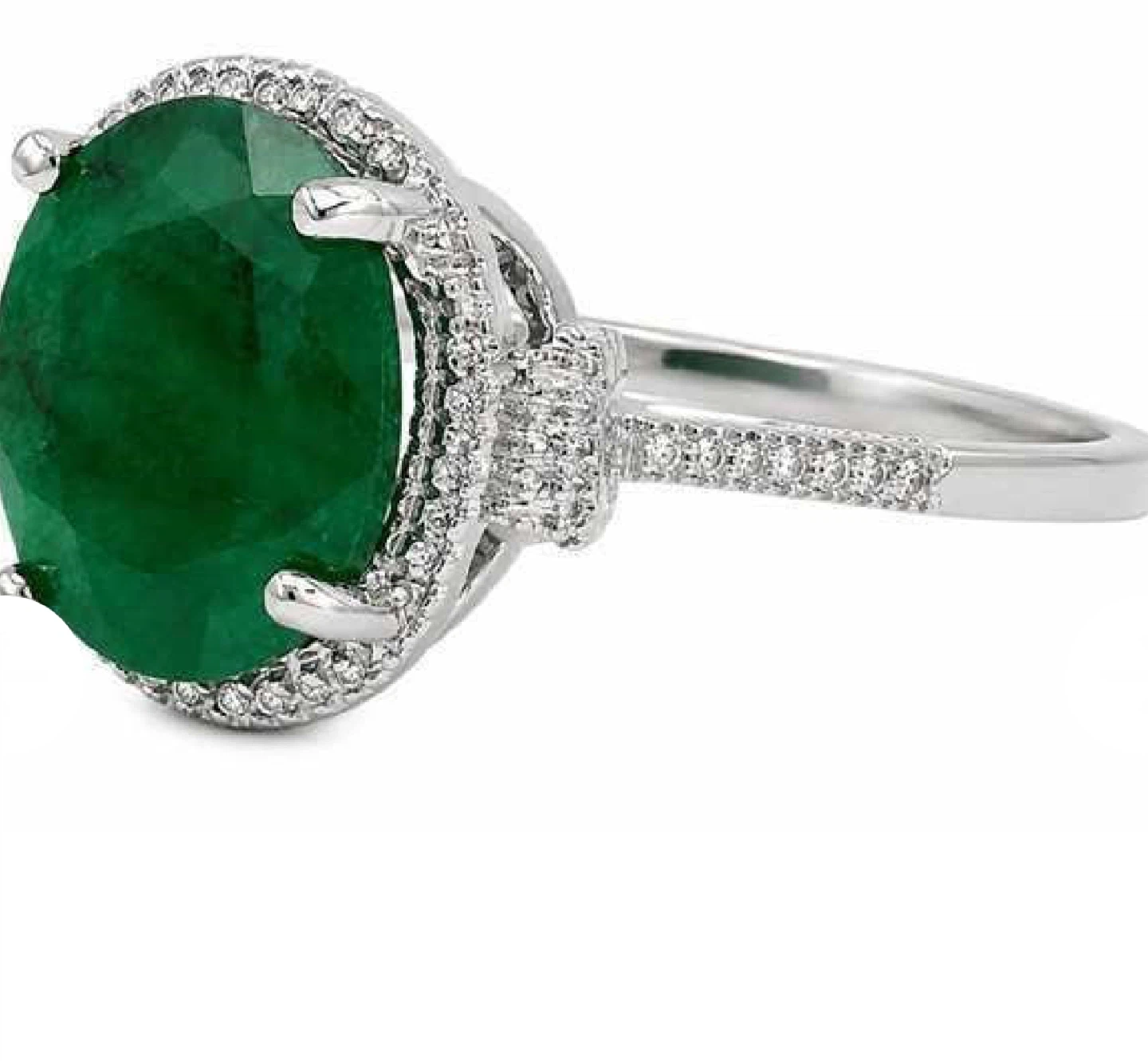 Oval Emerald and diamond Sterling Silver Ring