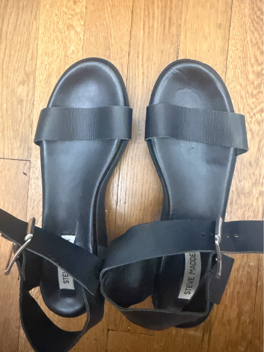 Steve Madden Black Leather Platform Sandals