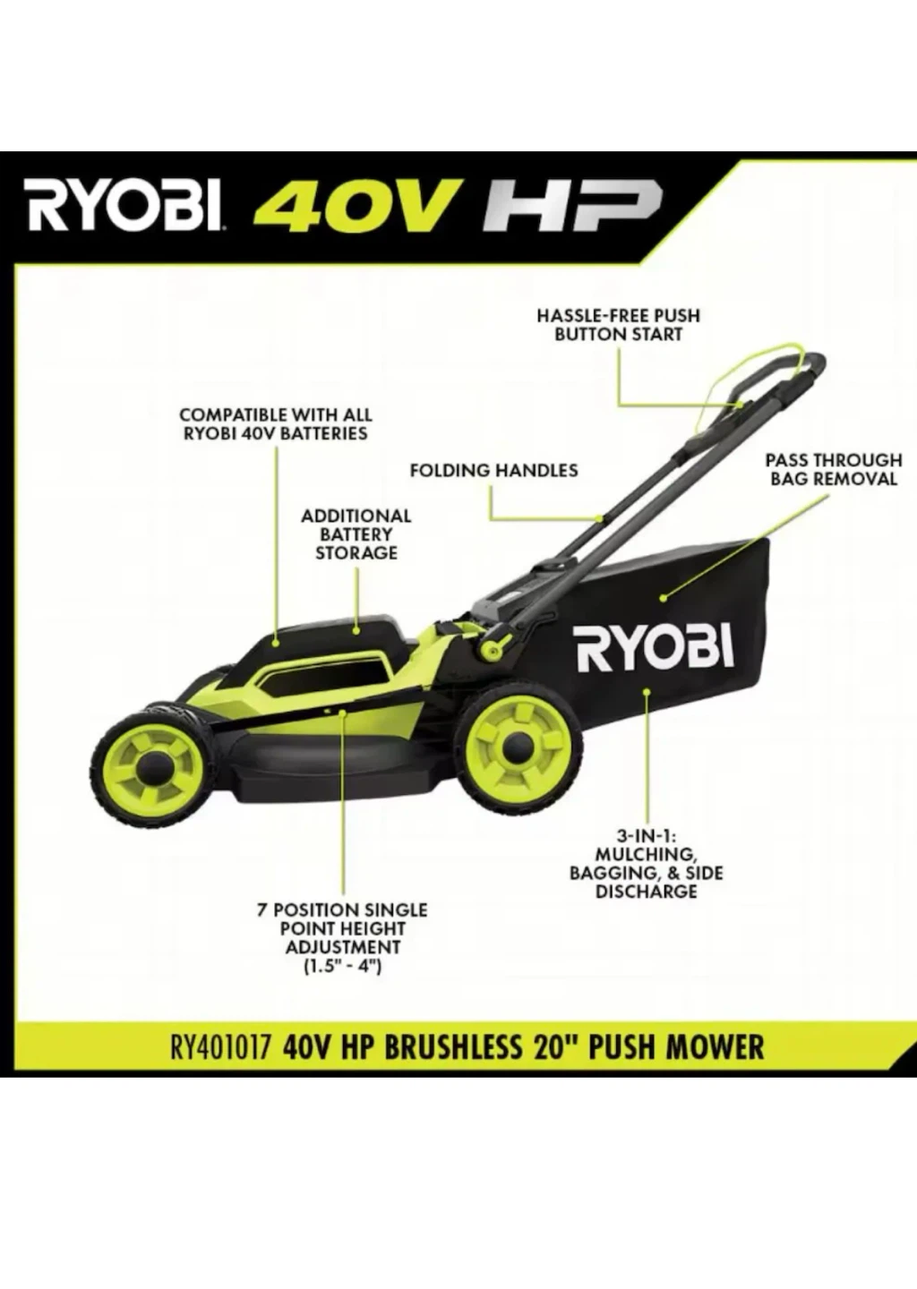 Brand new RYOBI 40v HP brushless 20in Lawn Mower - photo 4