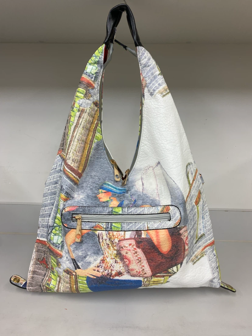 Hobo Handbag with Artistic City Scene Print