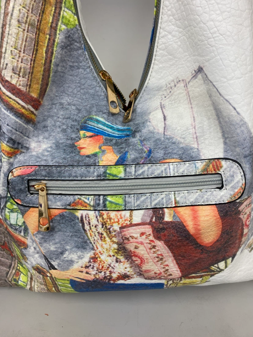 Hobo Handbag with Artistic City Scene Print - photo 2