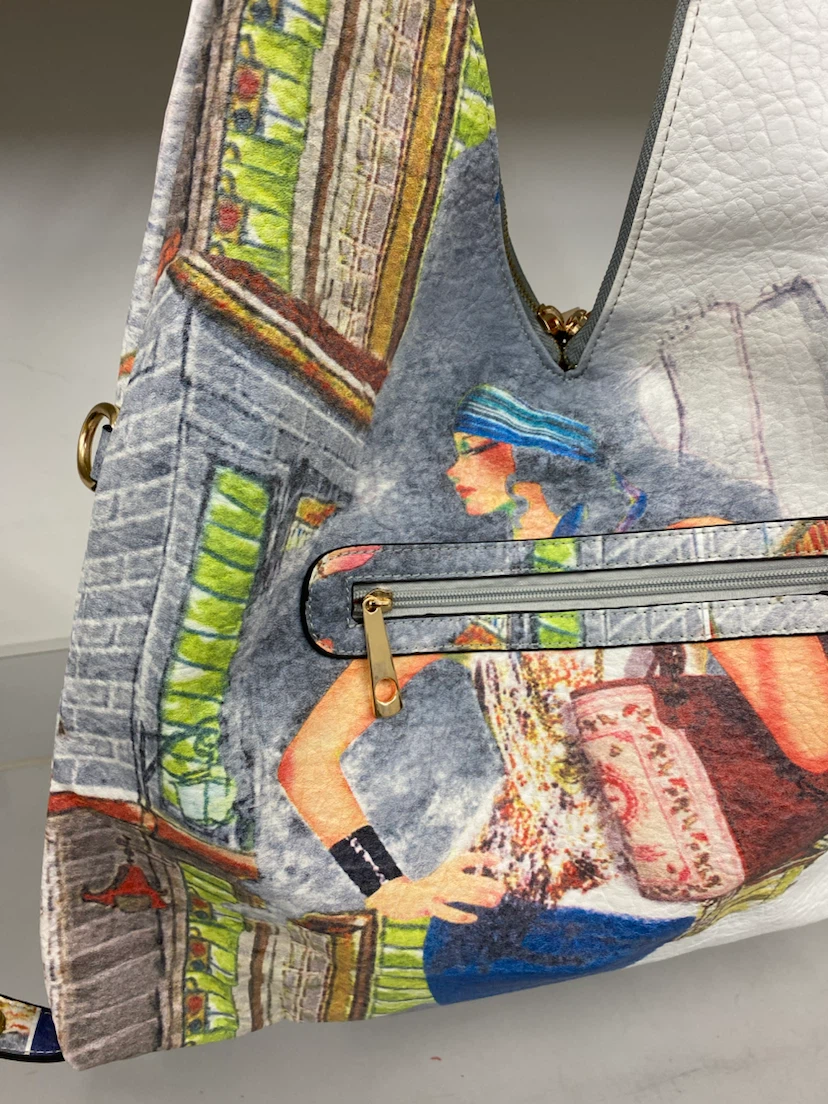 Hobo Handbag with Artistic City Scene Print - photo 3