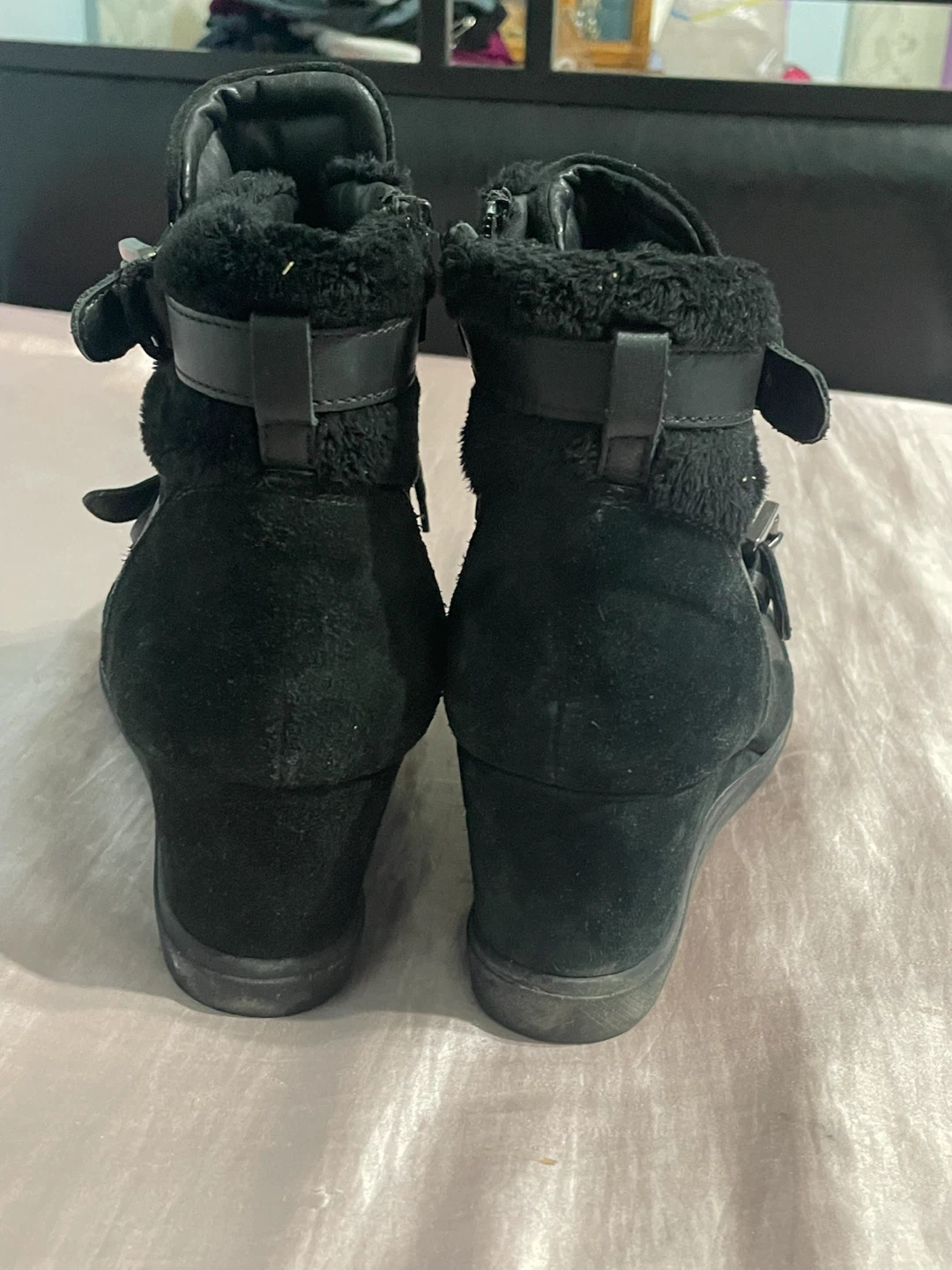 Y2K Geox Black Wedge Sneakers with Fur Trim - photo 3