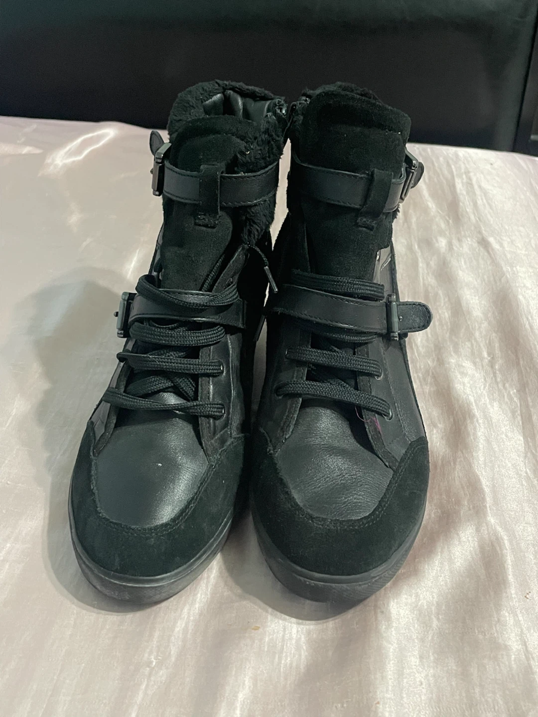 Y2K Geox Black Wedge Sneakers with Fur Trim - photo 5