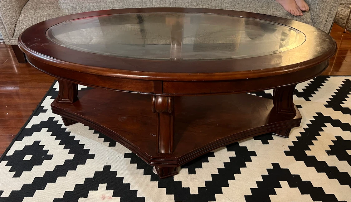 Classic Oval Wood & Glass Top Coffee Table with Lower Shelf - photo 2