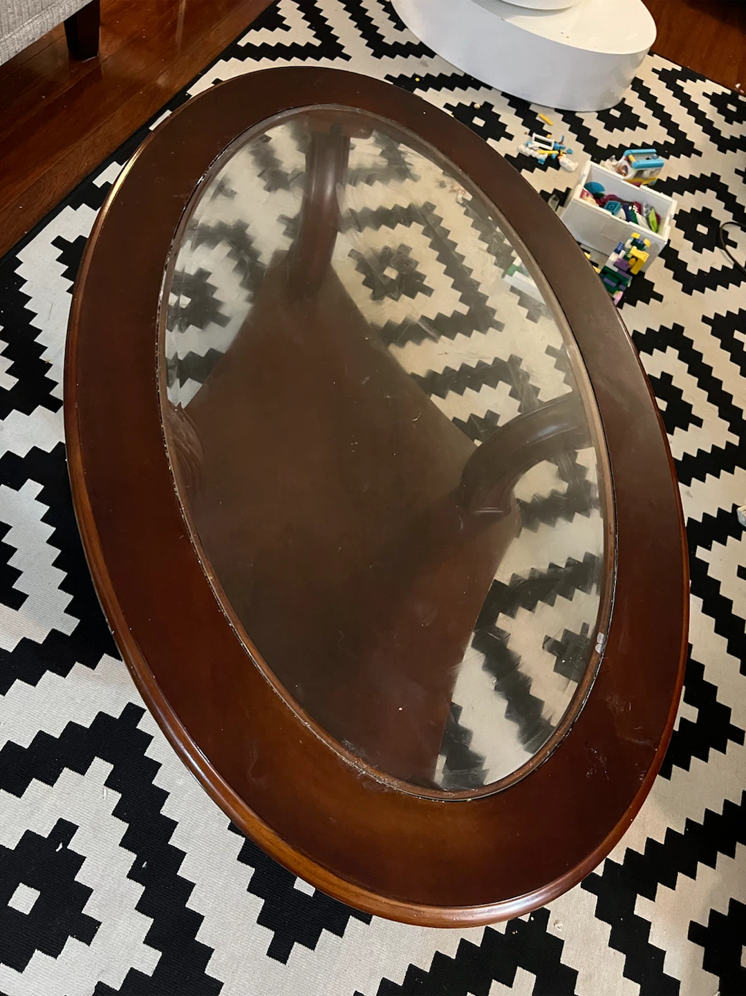Classic Oval Wood & Glass Top Coffee Table with Lower Shelf - photo 4