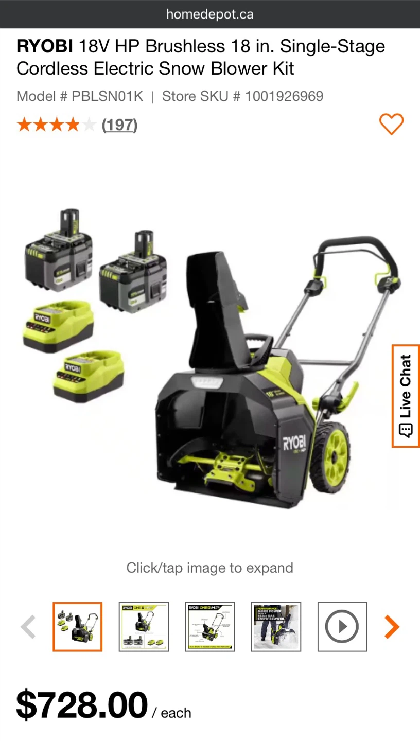 RYOBI 18V HP Brushless 18 in. Cordless Electric Snow Blower Kit