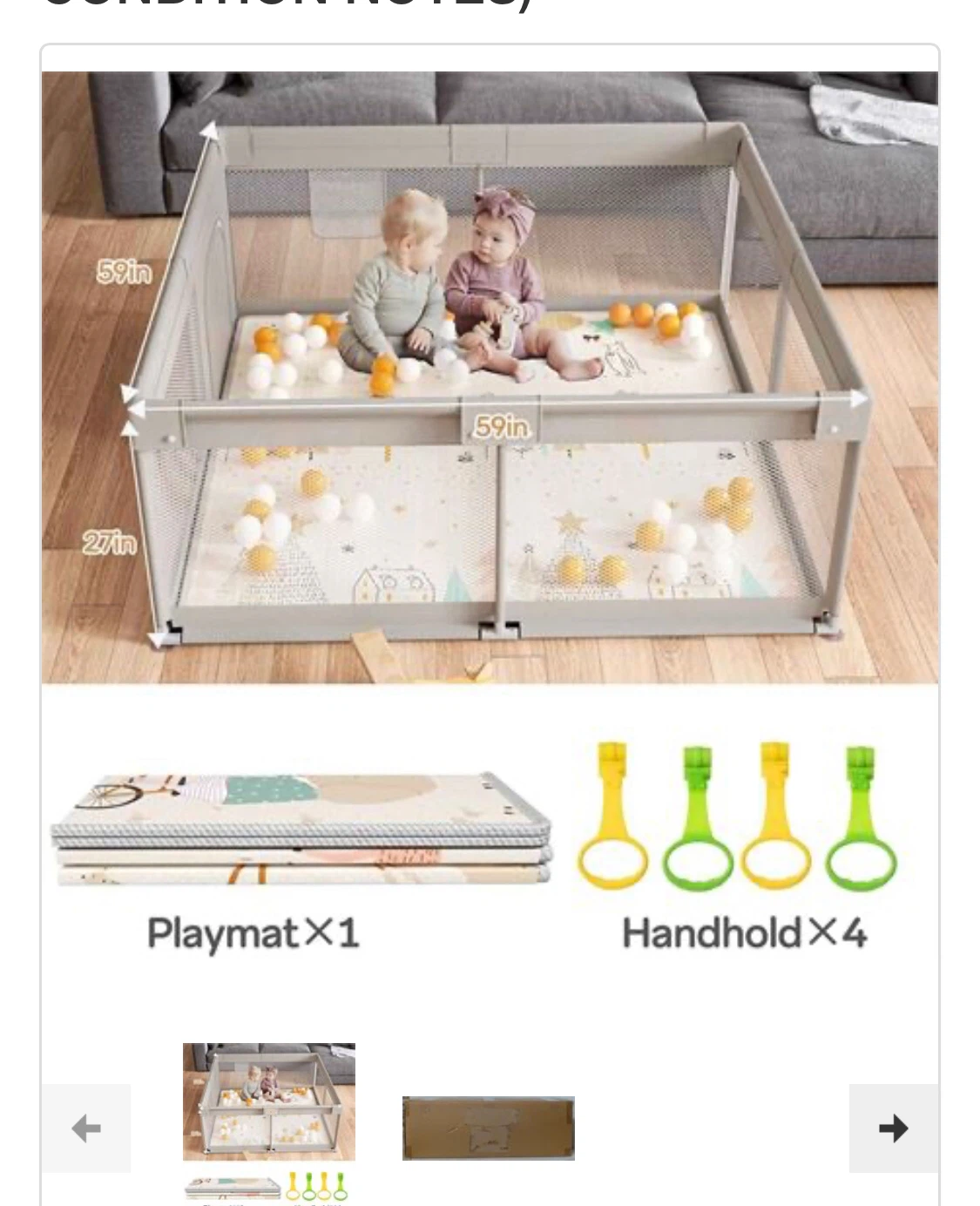 Baby Playpen with Playmat and Handholds