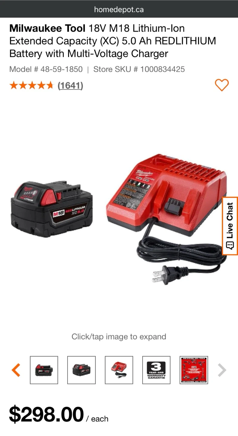 Milwaukee M18 REDLITHIUM XC 5.0 Ah Battery and Charger