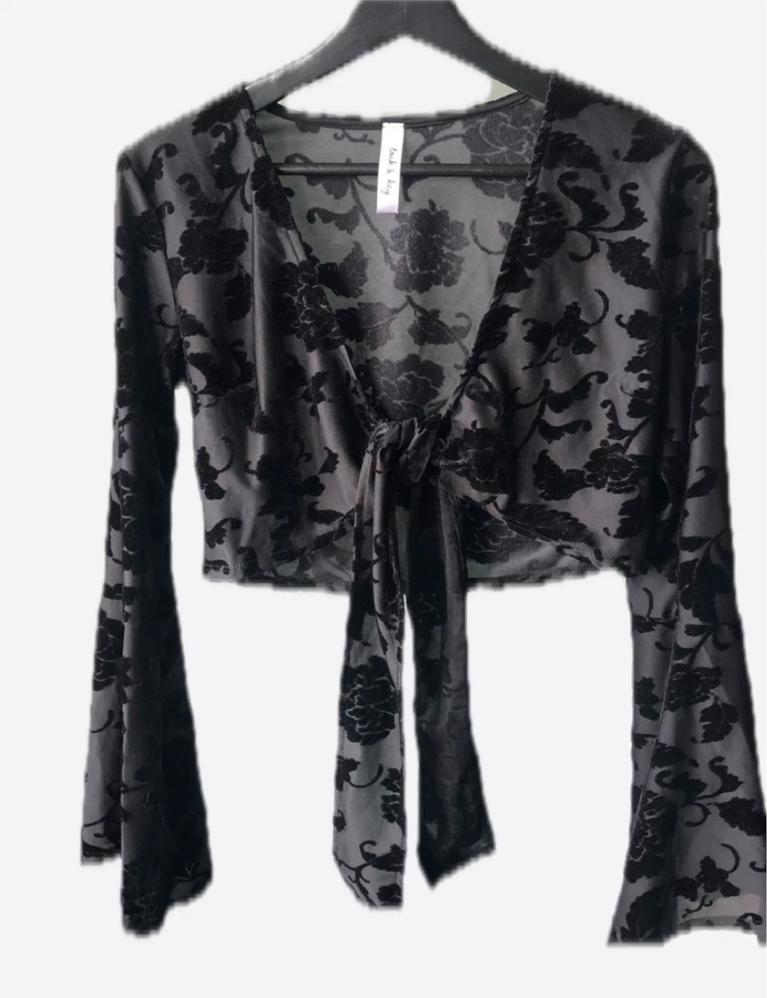 Black Velvet Floral Tie-Front Top - photo 2